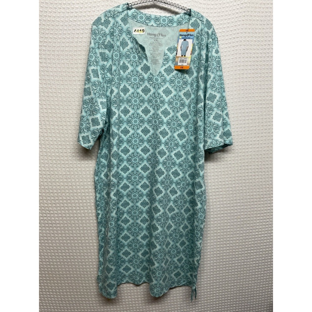 HANG TEN Women's 2XL Blue AQUA MEDALLION Sun Dress UPF 50+ Moisture Wicking NEW - Picture 3 of 9